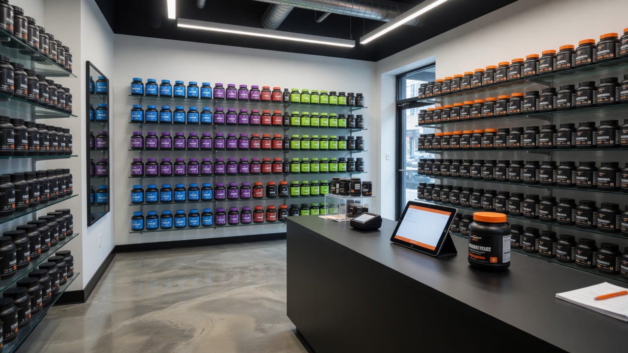 Independent nutrition shop with the SAT line on the wall